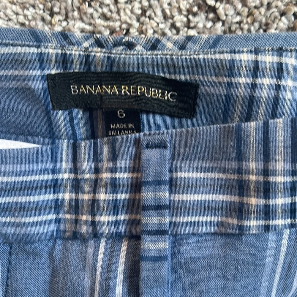 Banana Republic blue plaid straight leg linen cotton pants sz 6 - Picture 2 of 2